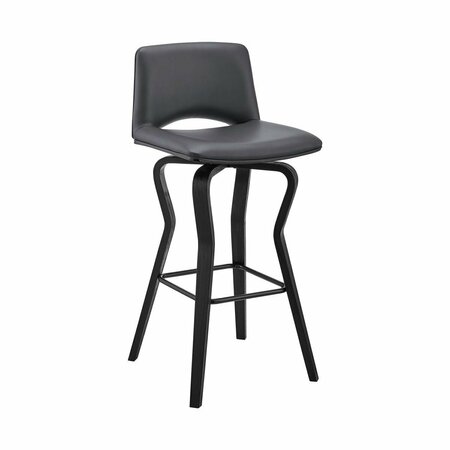 ARMEN LIVING 30 in. Gerty Swivel Grey Faux Leather & Black Wood Bar Stool LCGYBABLGR30